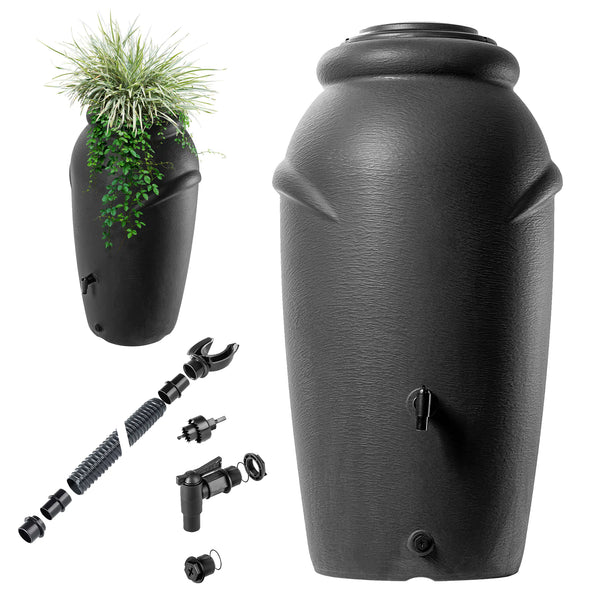 Design Regenton 210L met Plantenbak Antraciet – Complete Set Incl. Aansluitset