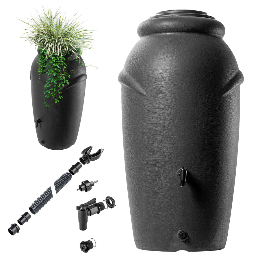 design regenton antraciet tuin met bloemen bovenop