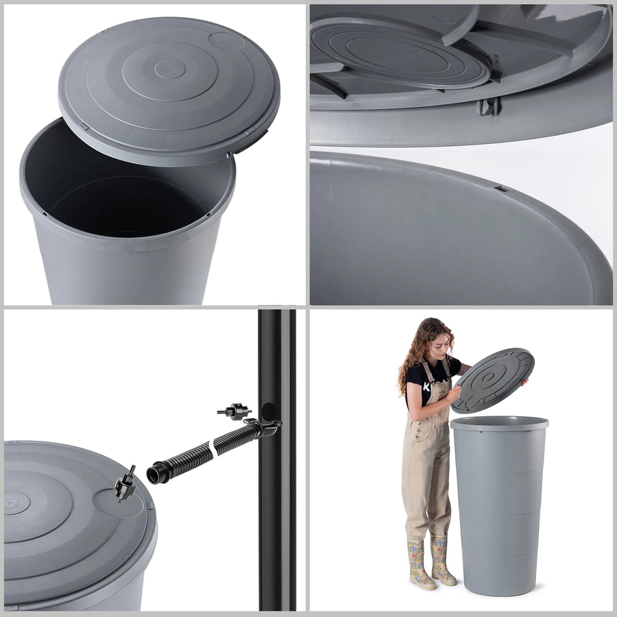 Regenton 200 liter – kraandetail en aansluiting regenpijp