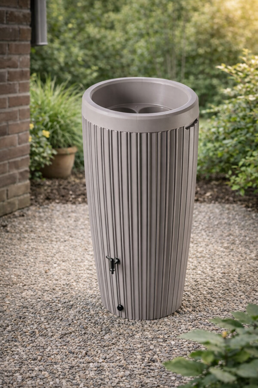 regenton set 240 liter grijs beige strepen plantenbak