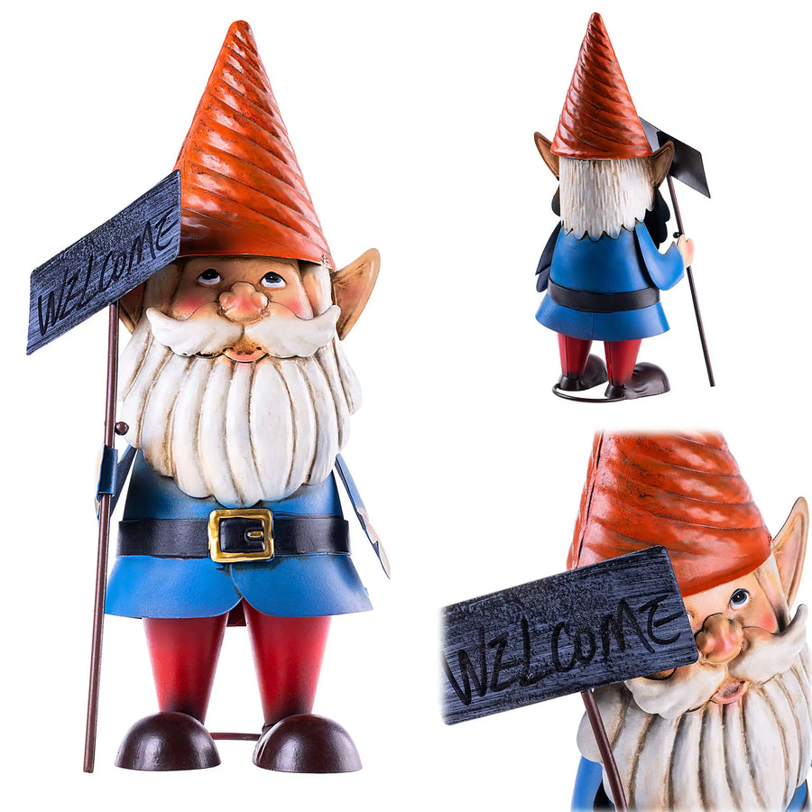 Stalen Tuinkabouter met Bordje – 33 cm