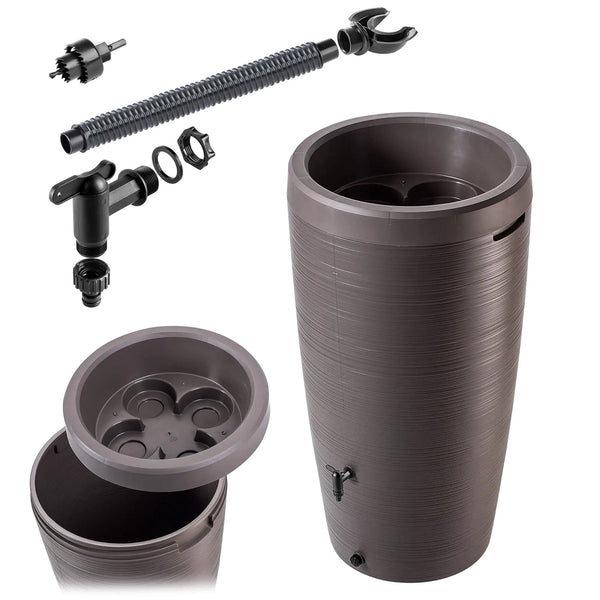 Regenton 240L met Plantenbak Bruin – Complete Set Incl. Aansluitset