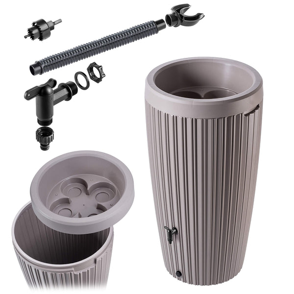 Regenton 240 Liter met Plantenbak Grijs/Beige – Inclusief Aansluitset