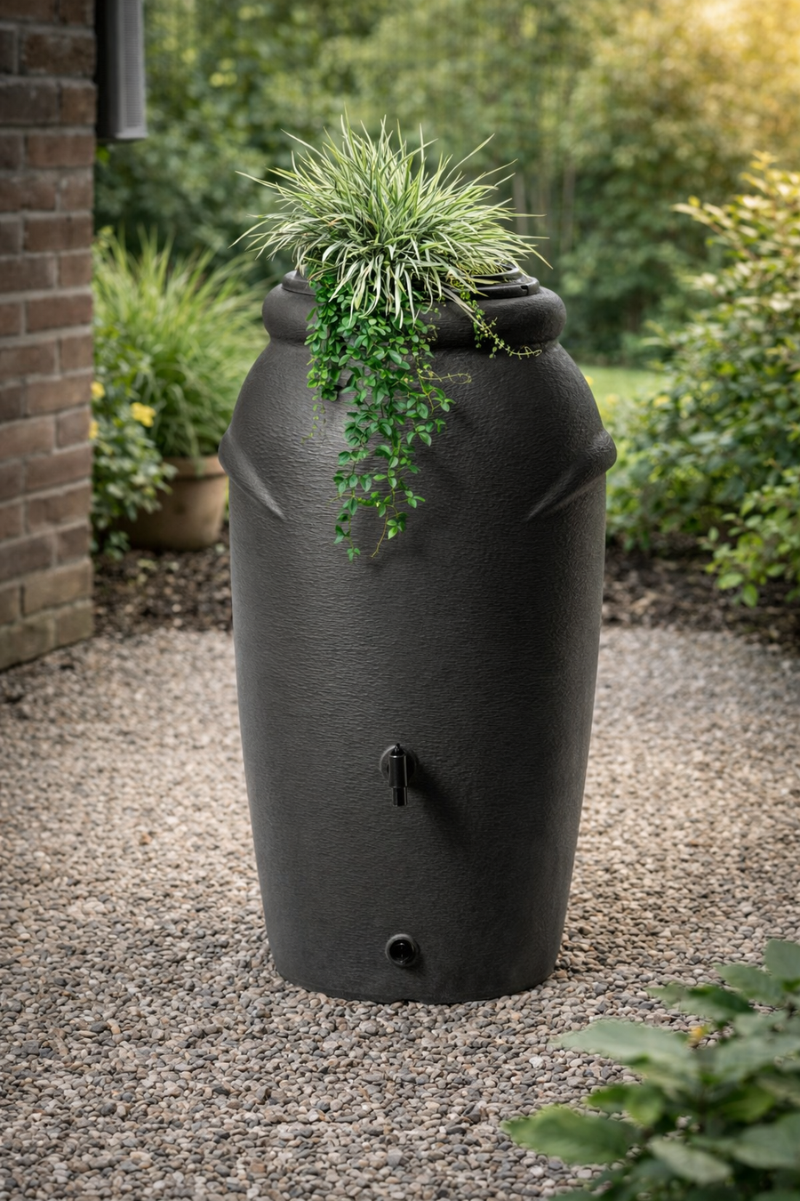 regenton set 210 liter antraciet met plantenbak