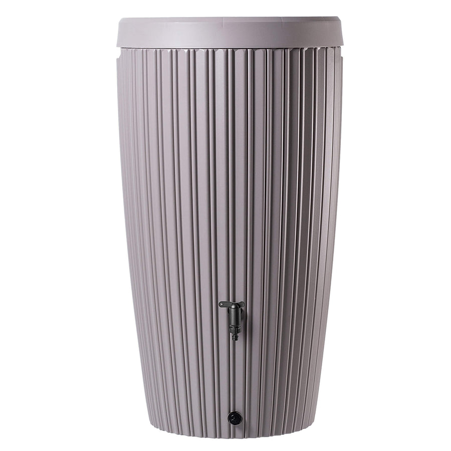 grijs beige regenton set aangesloten regenpijp