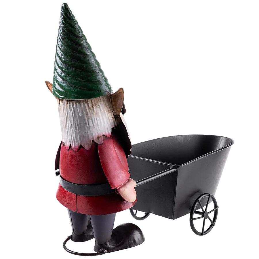 Stalen Tuinkabouter met Kar – 34 cm