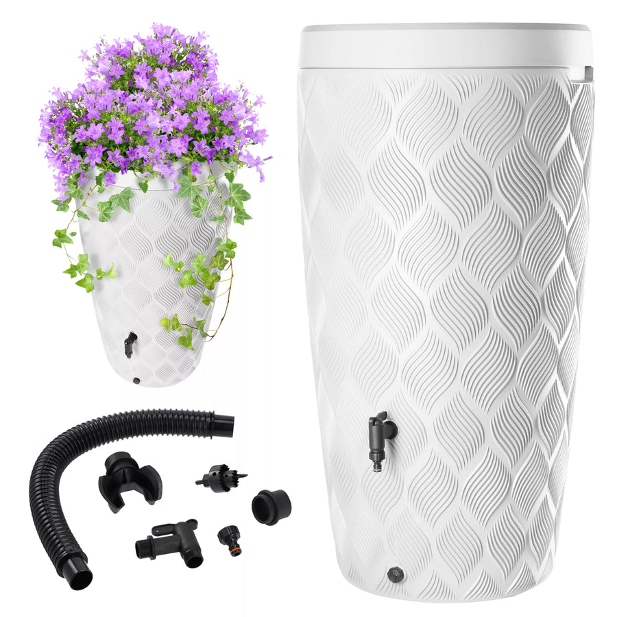 Regenton 240 liter – bovenaanzicht plantenbak met bloemen